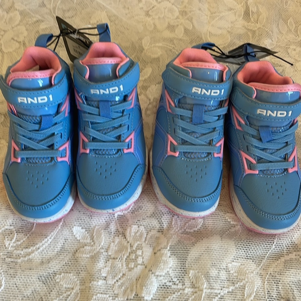 Brand new w/tags And1 girls blu/pink lace/velcro shoes both sz 8